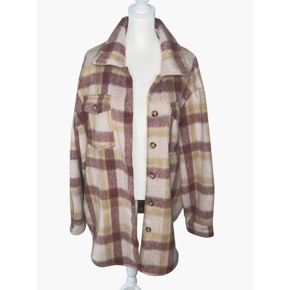 Sweet Lovely by Jen Plaid Shacket 1XL Overshirt Jacket‎ Button Front Brown Tan - Picture 3 of 6